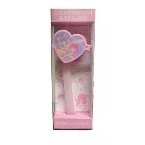 Sanrio LITTLE TWIN STARS TOOTHBRUSH & HOLDER  VINTAGE  1976 1987 Japan RARE NOS